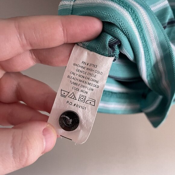 PGA Tour Men Sz M Teal Striped S/Sleeve Collared 3 Button Casual Polo Golf Shirt - Picture 7 of 9